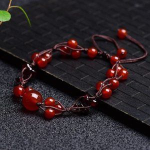 Natural Red Carnelian Garnet Braided Bracelet